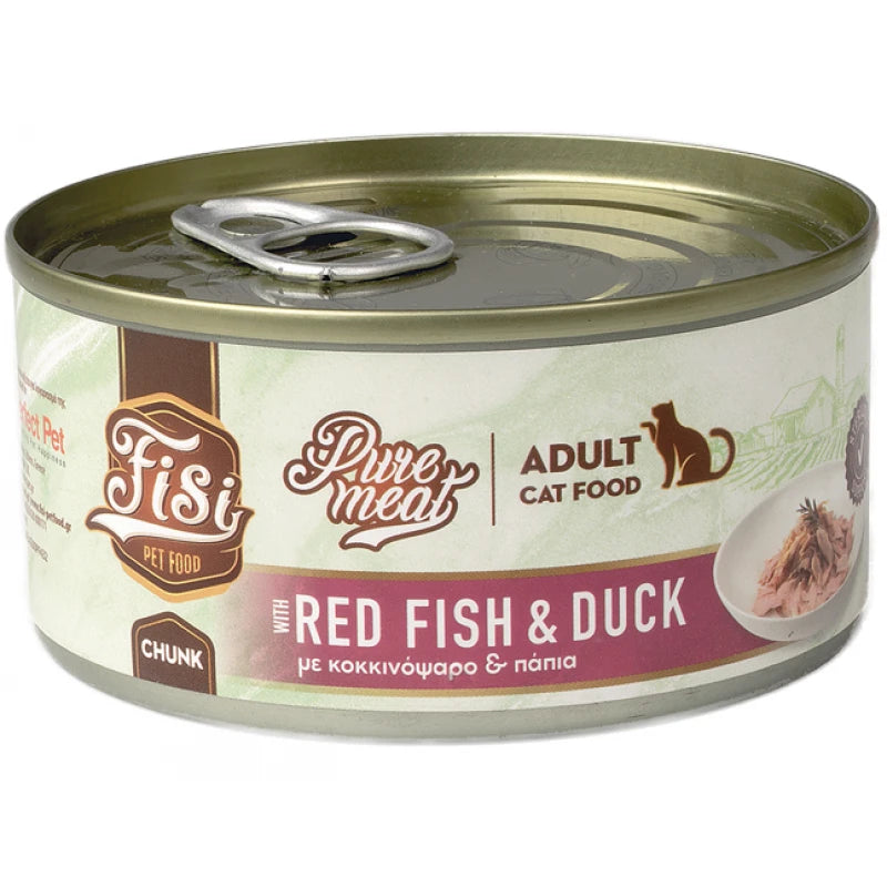 Fisi Pure Meat Cat Adult Κοκκινόψαρο & Πάπια σε κομματάκια 170gr