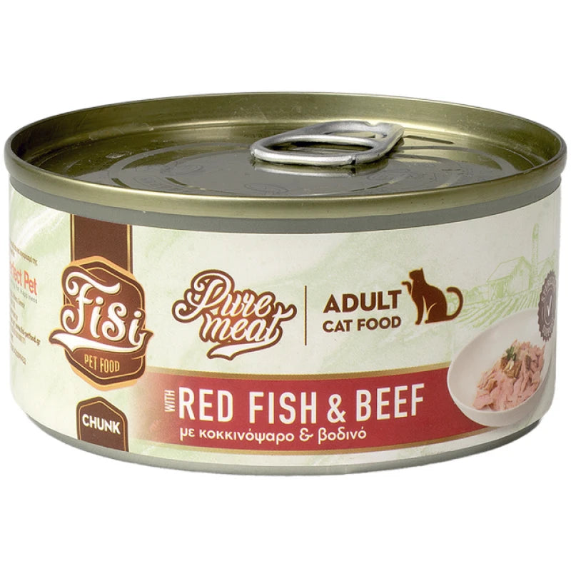Fisi Pure Meat Cat Adult Κοκκινόψαρο & Βοδινό σε κομματάκια 170gr