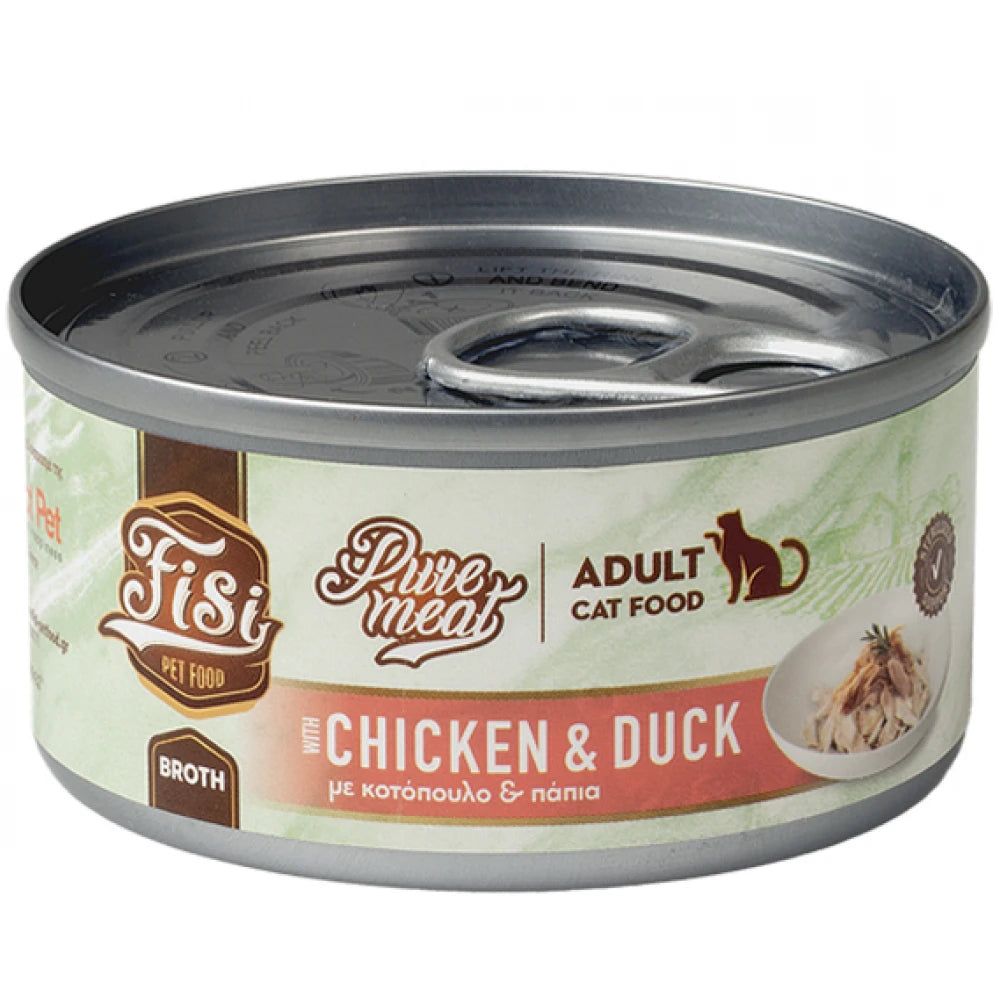 Υγρή Τροφή Γάτας Fisi Pure Meat Cat Adult Κοτόπουλο & Πάπια σε Ζωμό 80gr