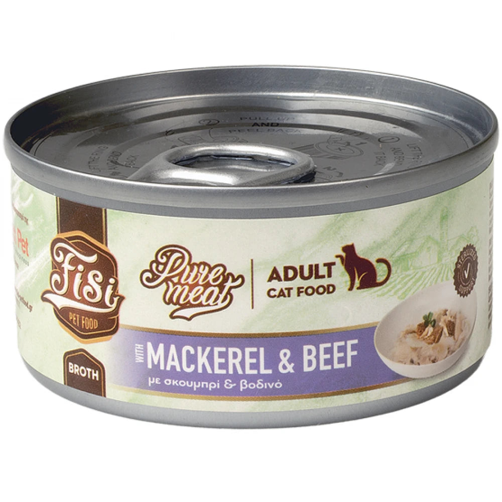 Υγρή Τροφή Γάτας Fisi Pure Meat Cat Adult Σκουμπρί & Βοδινό σε Ζωμό 80gr