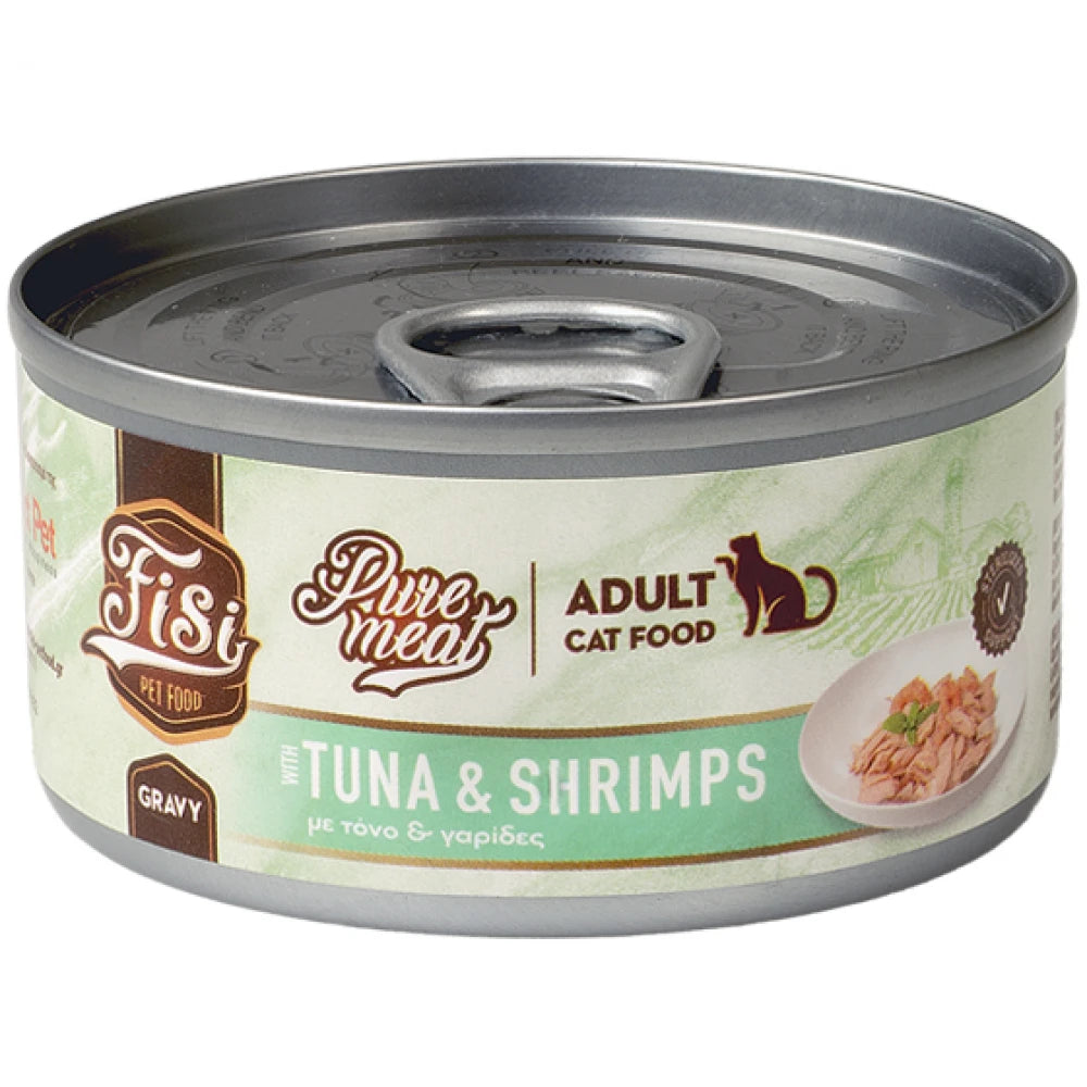 Υγρή Τροφή Γάτας Fisi Pure Meat Cat Adult Τόνος & Γαρίδες σε σάλτσα 80gr