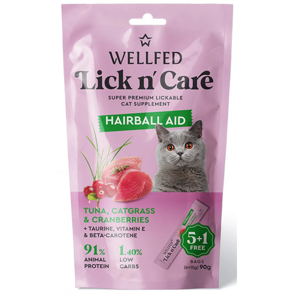 Λιχουδιά Γάτας Wellfed Lick N' Care Hairball Aid (6x15gr) 90gr