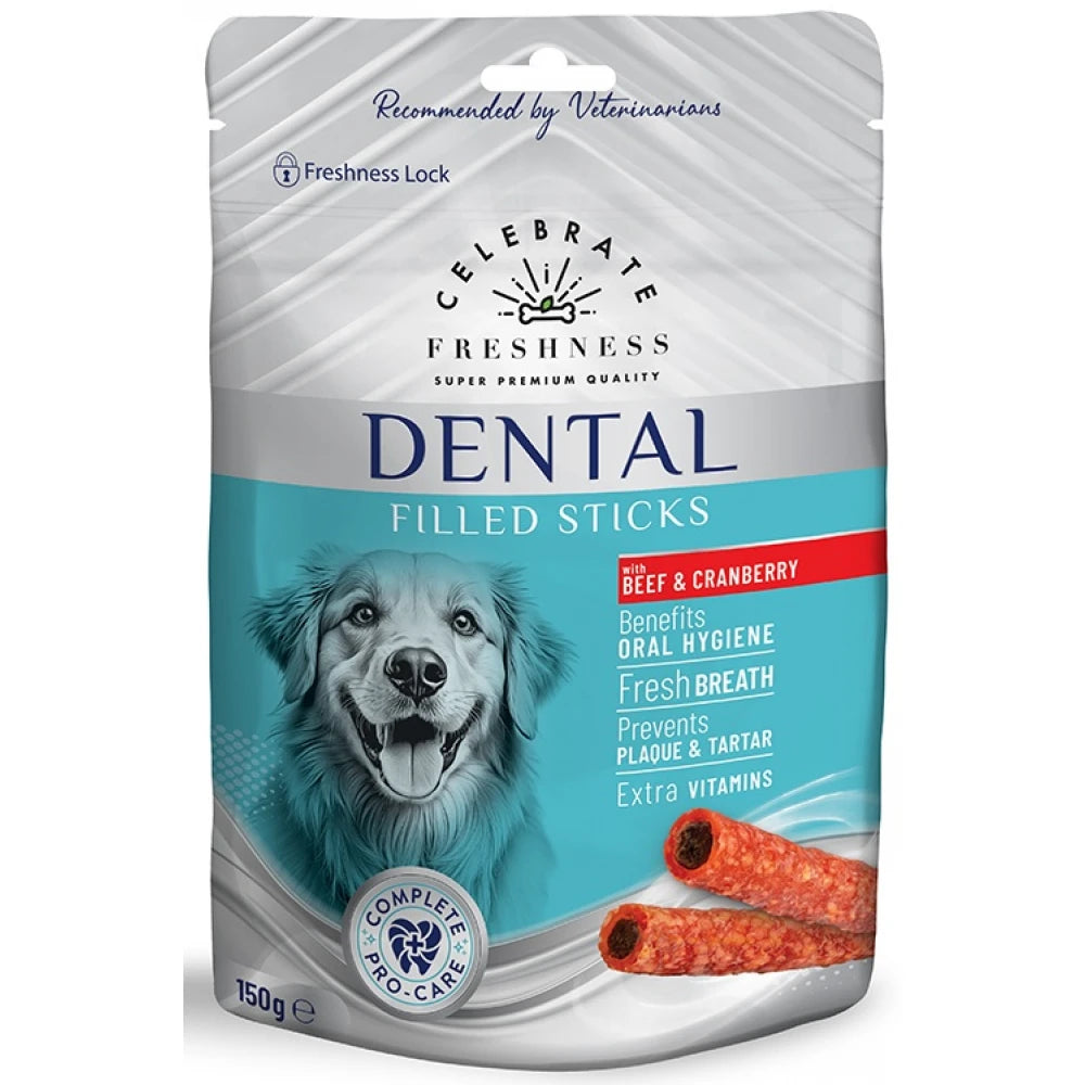 Λιχουδιά Σκύλου Celebrate Freshness Dental Filled Sticks Beef & Cranberry 150gr