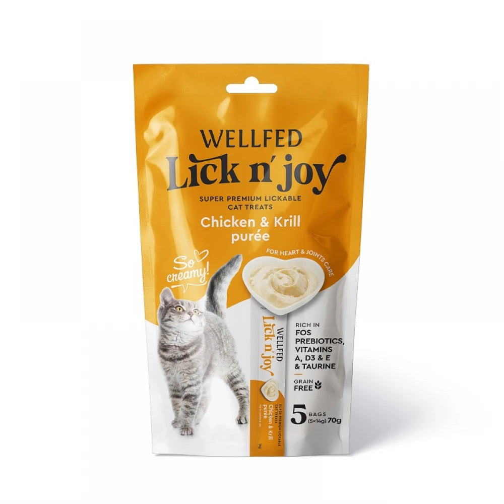 Λιχουδιές Γάτας Pet Interest Wellfed Lick N' Joy Chicken & Krill (5x14gr) 70gr με Κοτόπουλο & Κριλ