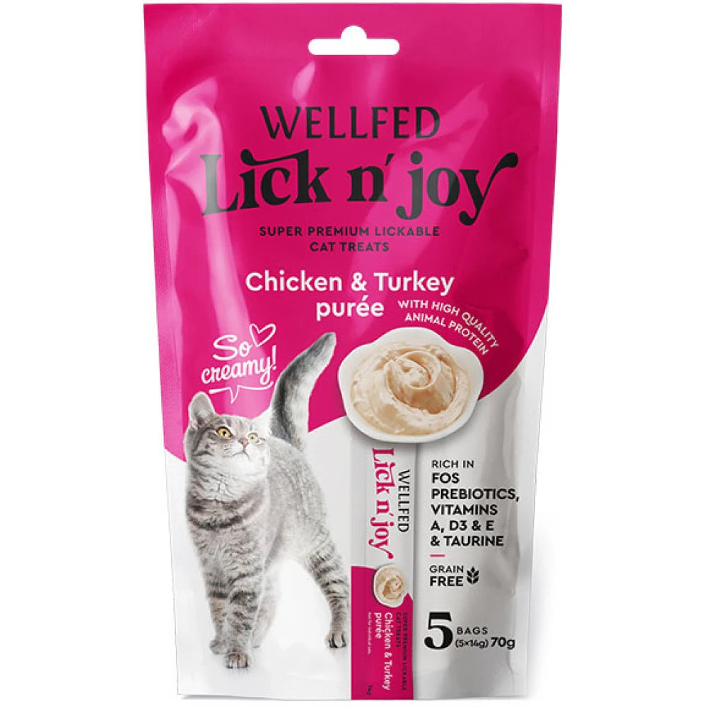 Λιχουδιές Γάτας Pet Interest Wellfed Lick N' Joy Chicken & Turkey (5x14gr) 70gr με Κοτόπουλο & Γαλοπούλα