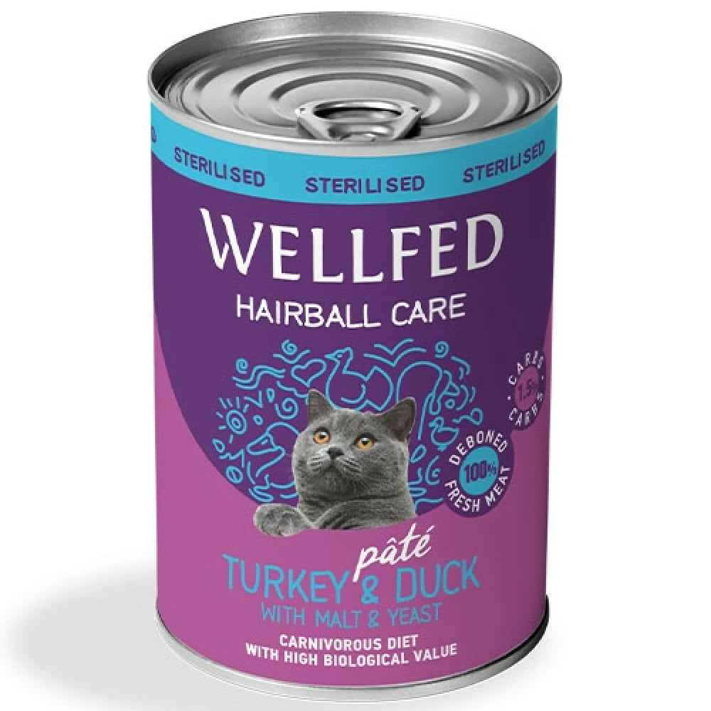 Υγρή Τροφή Γάτας Wellfed Cat για Στειρωμένες Γαλοπούλα και Πάπια Hairball Care 400gr