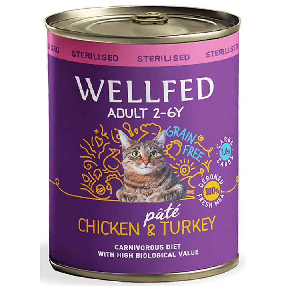 Υγρή Τροφή Γάτας Wellfed για Στειρωμένες Κοτόπουλο και Γαλoπούλα 400gr