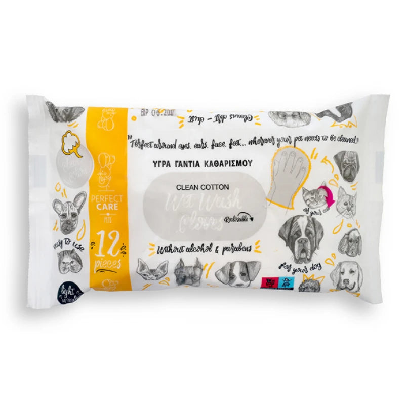 Υγρά Γάντια Καθαρισμού Σκύλου και Γάτας Perfect Care Clean Cotton 12 Τεμάχια
