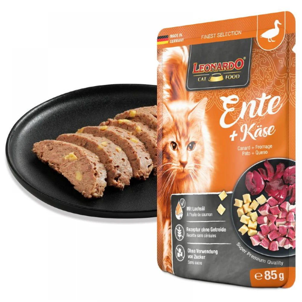 Υγρή Τροφή Γάτας Leonardo Φακελάκι Cat Πάπια και Τυρί 85gr