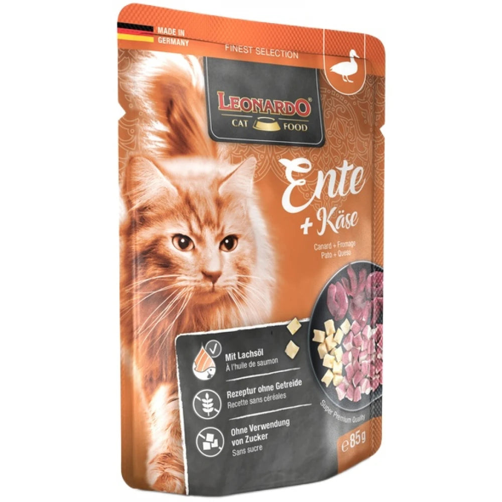 Υγρή Τροφή Γάτας Leonardo Φακελάκι Cat Πάπια και Τυρί 85gr