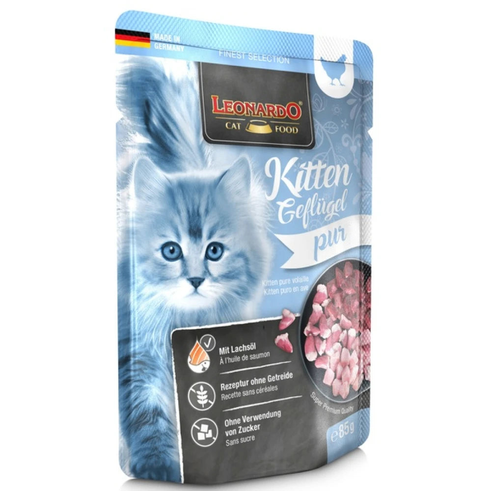Υγρή Τροφή Γάτας Leonardo Φακελάκι Kitten Πουλερικά 85gr