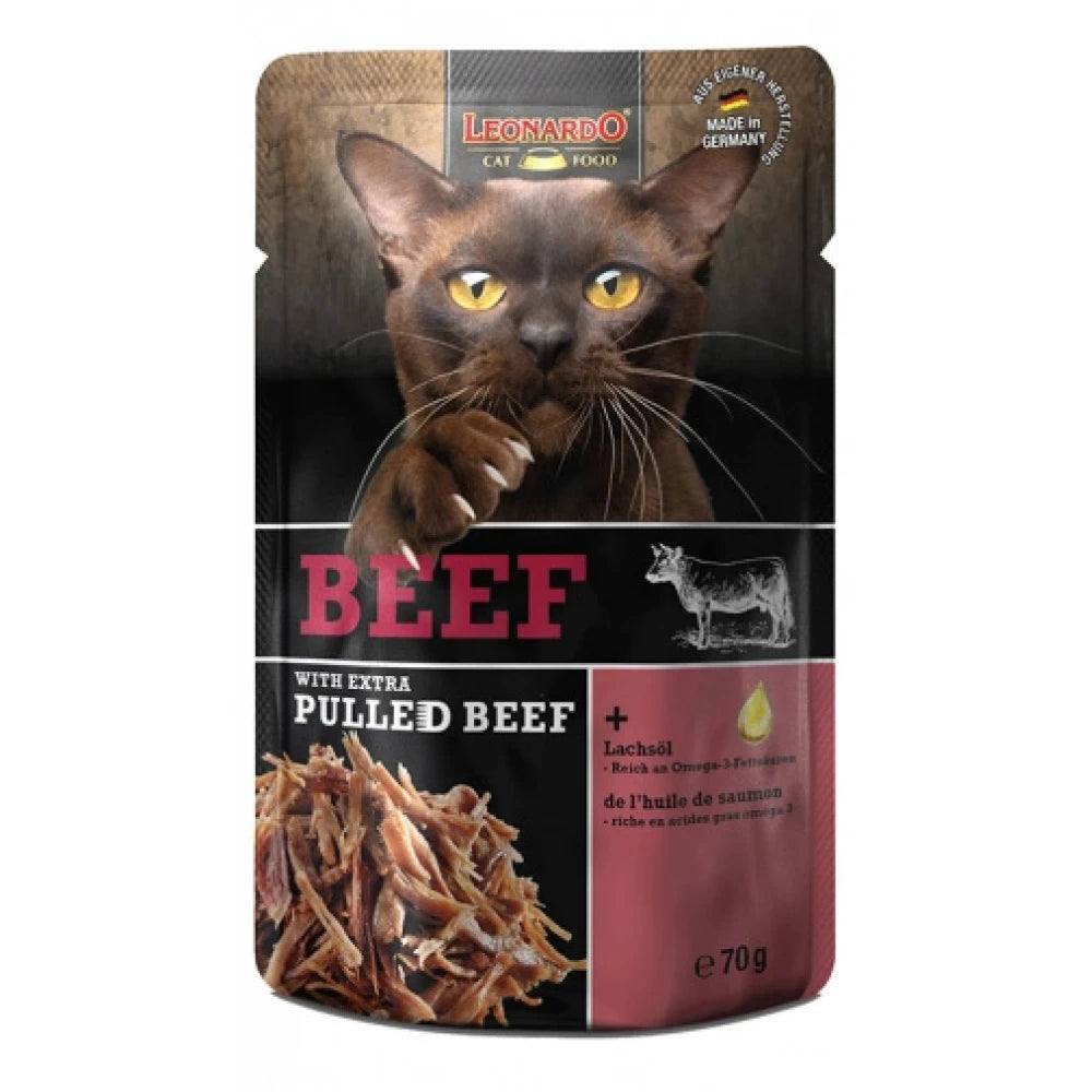 Υγρή Τροφή Γάτας Leonardo Beef & Extra Pulled Beef Φακελάκι 70gr
