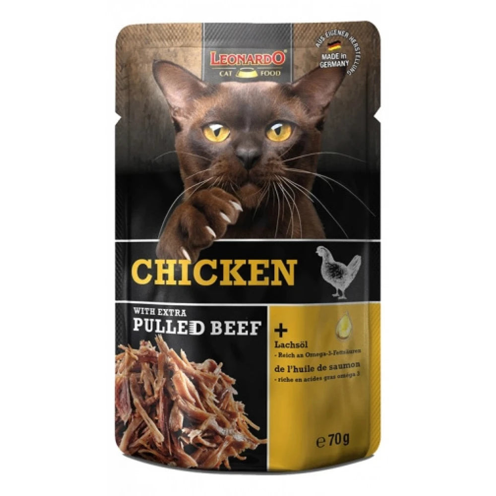 Υγρή Τροφή Γάτας Leonardo Chicken & Extra Pulled Beef Φακελάκι 70gr