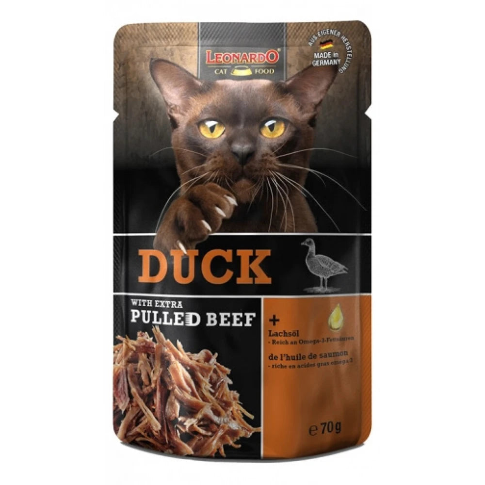 Υγρή Τροφή Γάτας Leonardo Duck & Extra Pulled Beef Φακελάκι 70gr