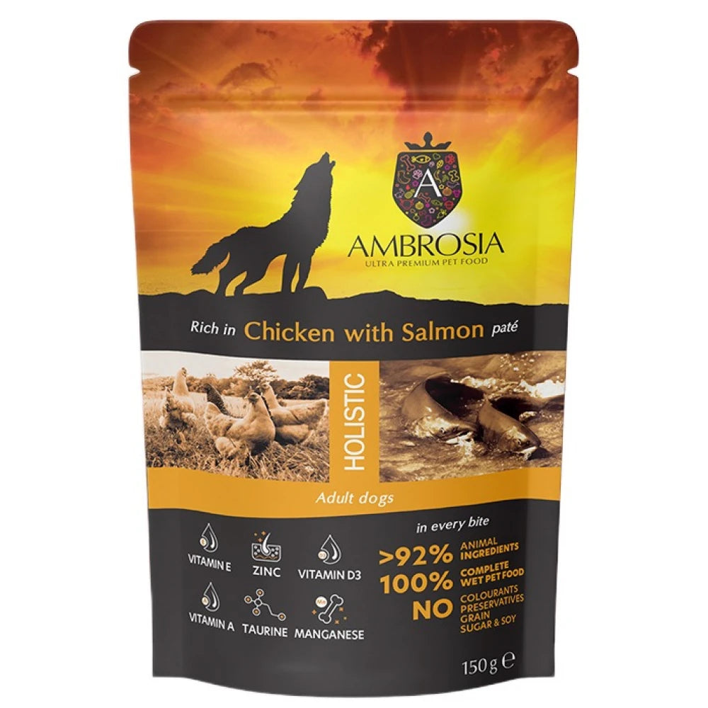 Υγρή Τροφή Σκύλου Ambrosia Pouch Grain Free Adult Chicken & Salmon 150gr