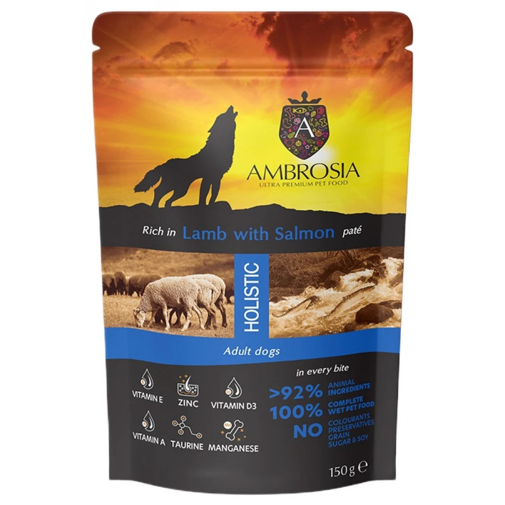 Υγρή Τροφή Σκύλου Ambrosia Pouch Grain Free Adult Lamb & Salmon 150gr