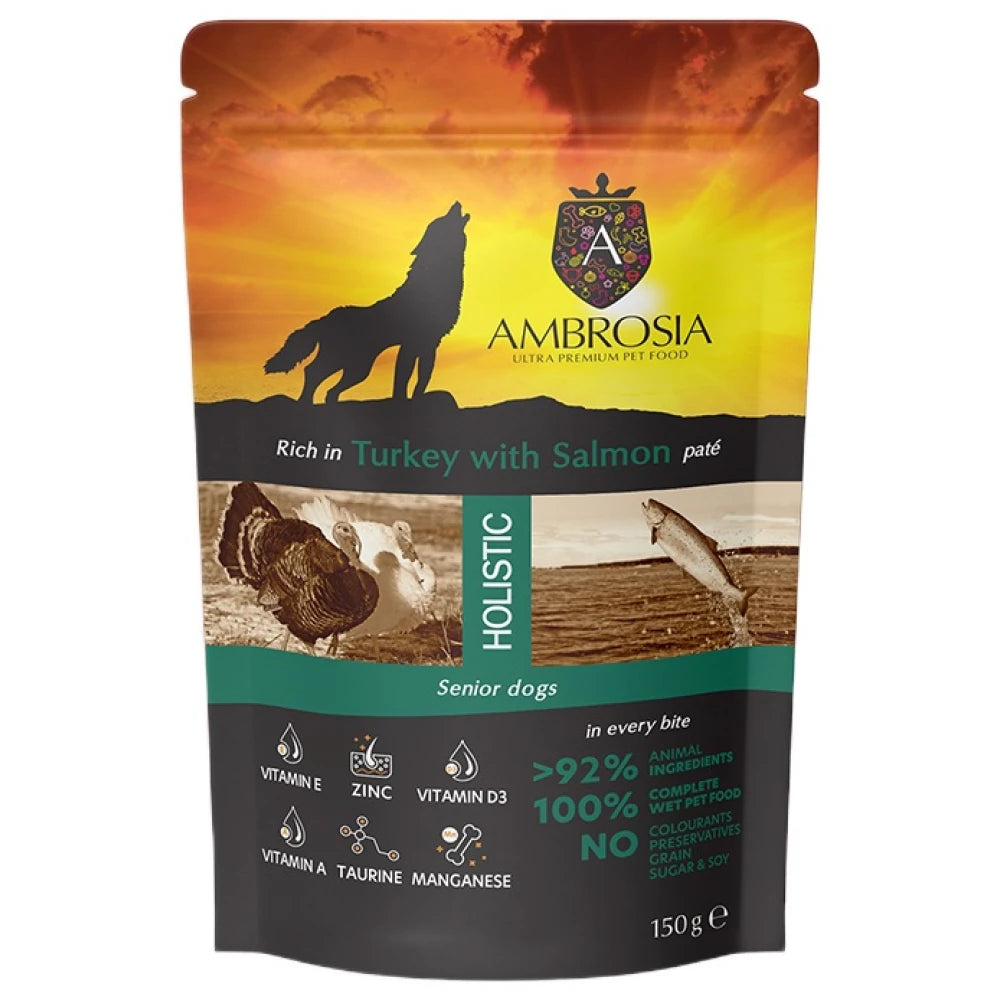 Υγρή Τροφή Σκύλου Ambrosia Pouch Grain Free Senior Dog Turkey & Salmon 150gr