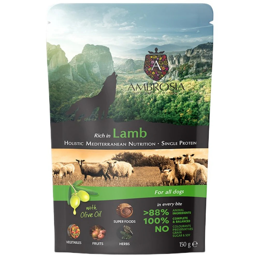 Υγρή Τροφή Σκύλου Ambrosia Pouch Mediterranean Grain Free Adult Lamb 150gr